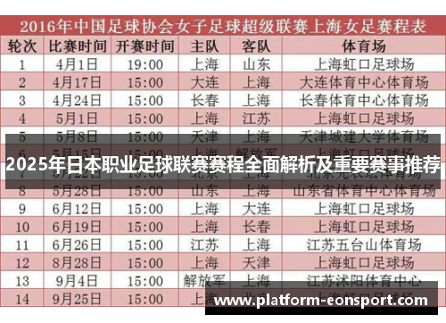 2025年日本职业足球联赛赛程全面解析及重要赛事推荐
